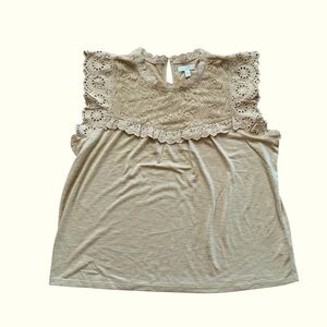 LC Lauren Conrad Mojave Gold Lace Flatter Short Sleeve Tank Top XXL NWT